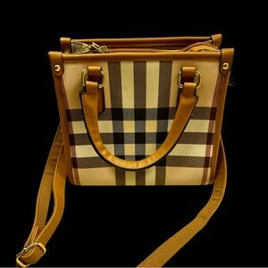 Elegant Plaid Crossbody Bag in Tan and Brown